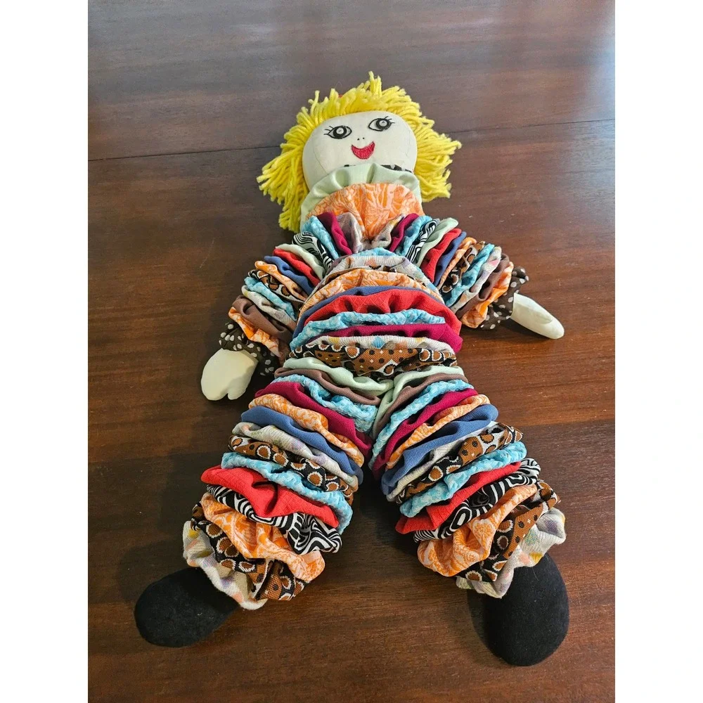 Vintage yo-yo Clown Doll Multicolor Scrunchie Body Plush Toy